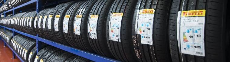 tyres lined up on a rack